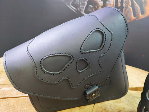 Skull Blackline side bag with bottle cage fits Harley-Davidson Sportster