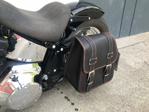 Zeus Orange Side Bag + Holder XL fits Softail from 1992 to 2017