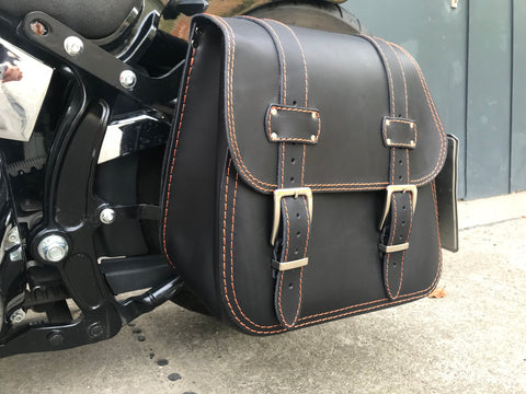 Zeus Orange side bag + holder fits Dyna Street Bob from 1996 to 2017