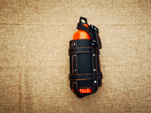 Drink Holder / Bottle Holder in Black ( Orange Stitching )