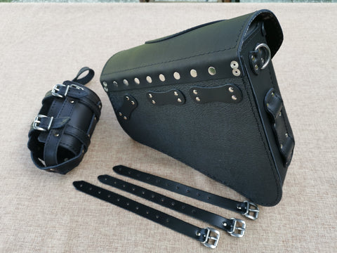Skull Black side bag with bottle cage suitable for Harley-Davidson Sportster for the Right side