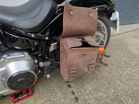 Hulk Brown Swing Bag With Bottle Holder Fits Harley-Davidson Softail