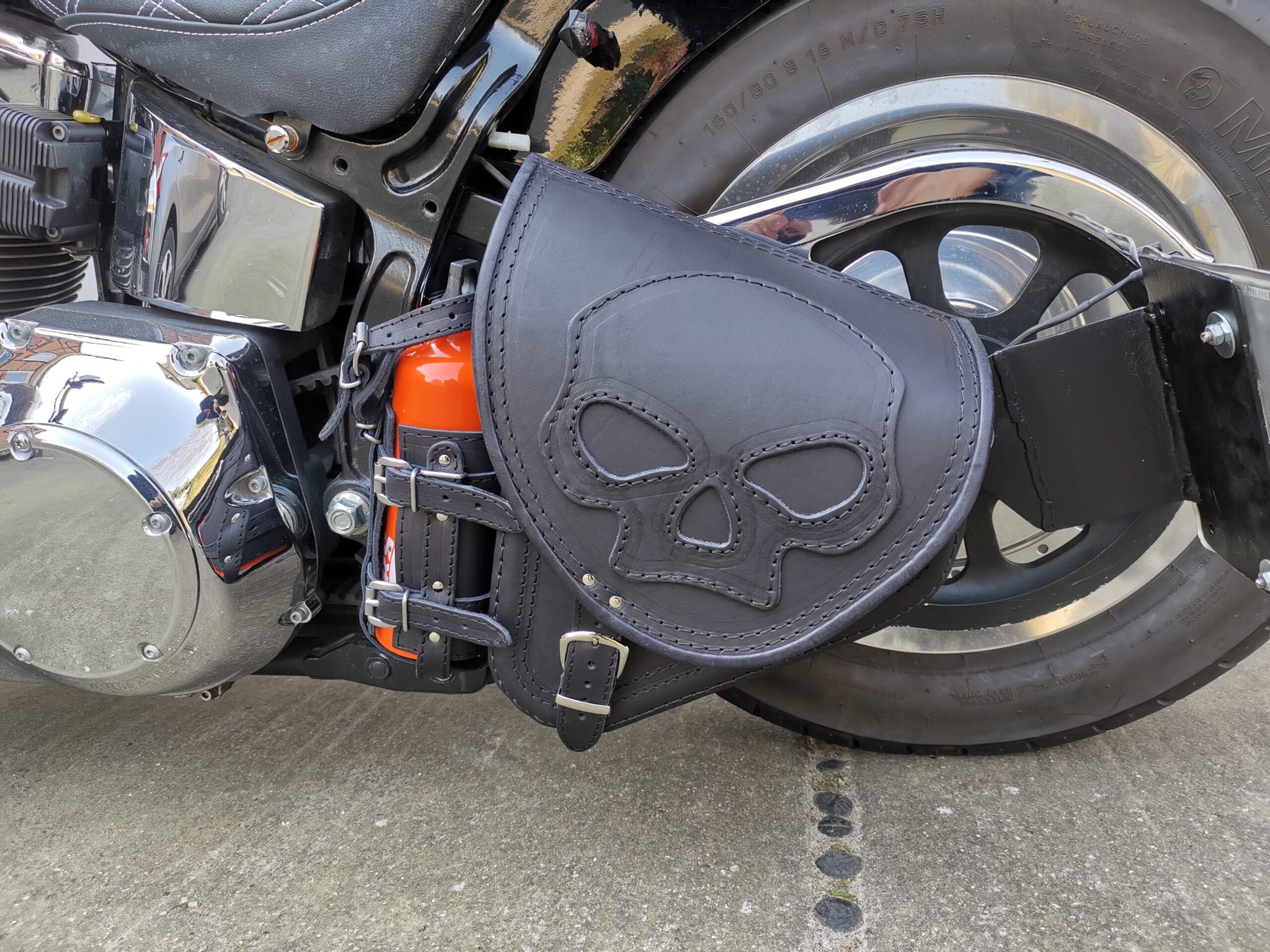 Diablo Skull Black Swing Bag With Bottle Holder Fits Harley-Davidson Softail