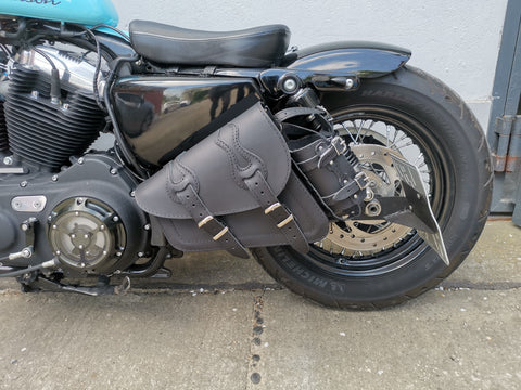 Flame Black Side Bag With Bottle Holder Fits Harley-Davidson Sportster