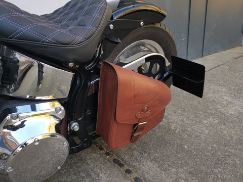 Odin red brown swing bag suitable for Harley-Davidson Softail