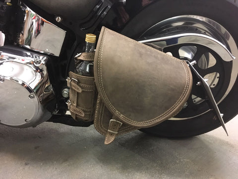 Diablo Brown swing bag with bottle cage fits Harley-Davidson Softail