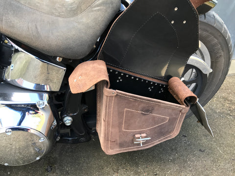 Odin brown swing bag suitable for Harley-Davidson Softail