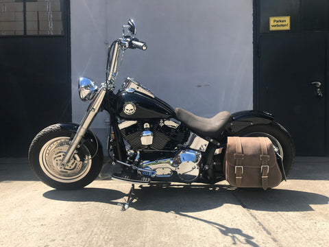 Zeus Brown side case + holder XL fits Softail from 1992 to 2017