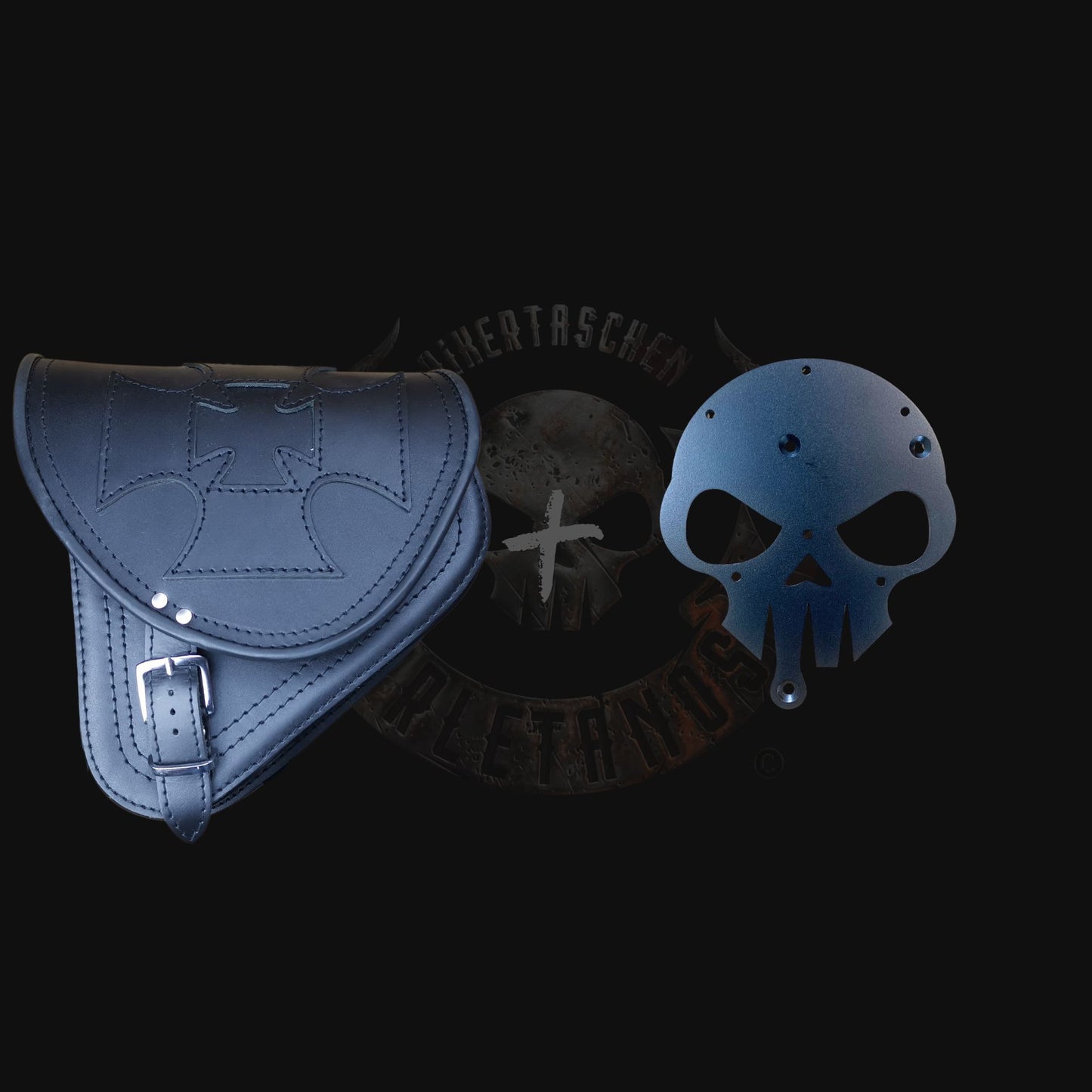 Diablo Malteser schwarz Schwingentasche Set + Schwingenhalter Softail bis 2017