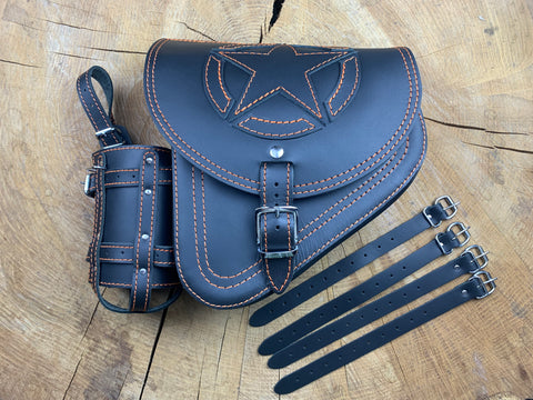 Fortuna Orange Schwingentasche mit Flaschenhalter passend für Harley-Davidson Softail