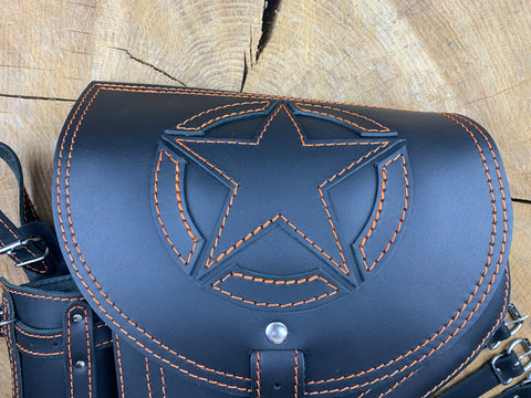 Fortuna Orange Schwingentasche mit Flaschenhalter passend für Harley-Davidson Softail