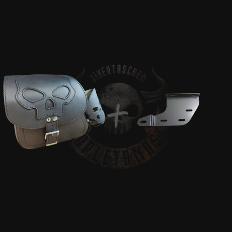 Dyna Skull Schwarz + Halter passend für Street Bob Schwingentaschen