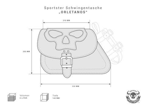 Sporty Skull Schwarz + Halter passend für Sportster Schwingentaschen