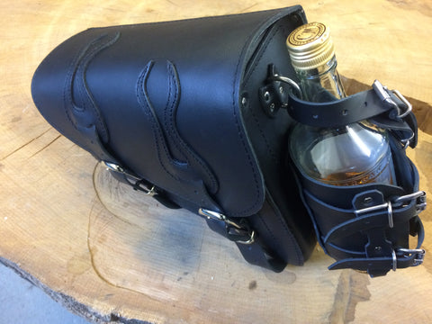 Flame Schwarz Seitentasche mit Flaschenhalter passend für Harley-Davidson Sportster