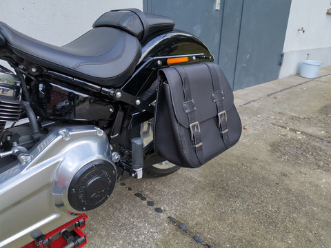 Zeus Schwarz Seitentasche + Halter XL passend für Softail ab 2018 bis Heute