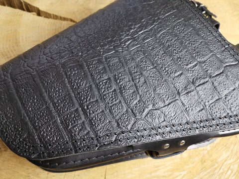 Clean Kroko Schwarz Seitentasche mit Flaschenhalter passend für Harley-Davidson Sportster