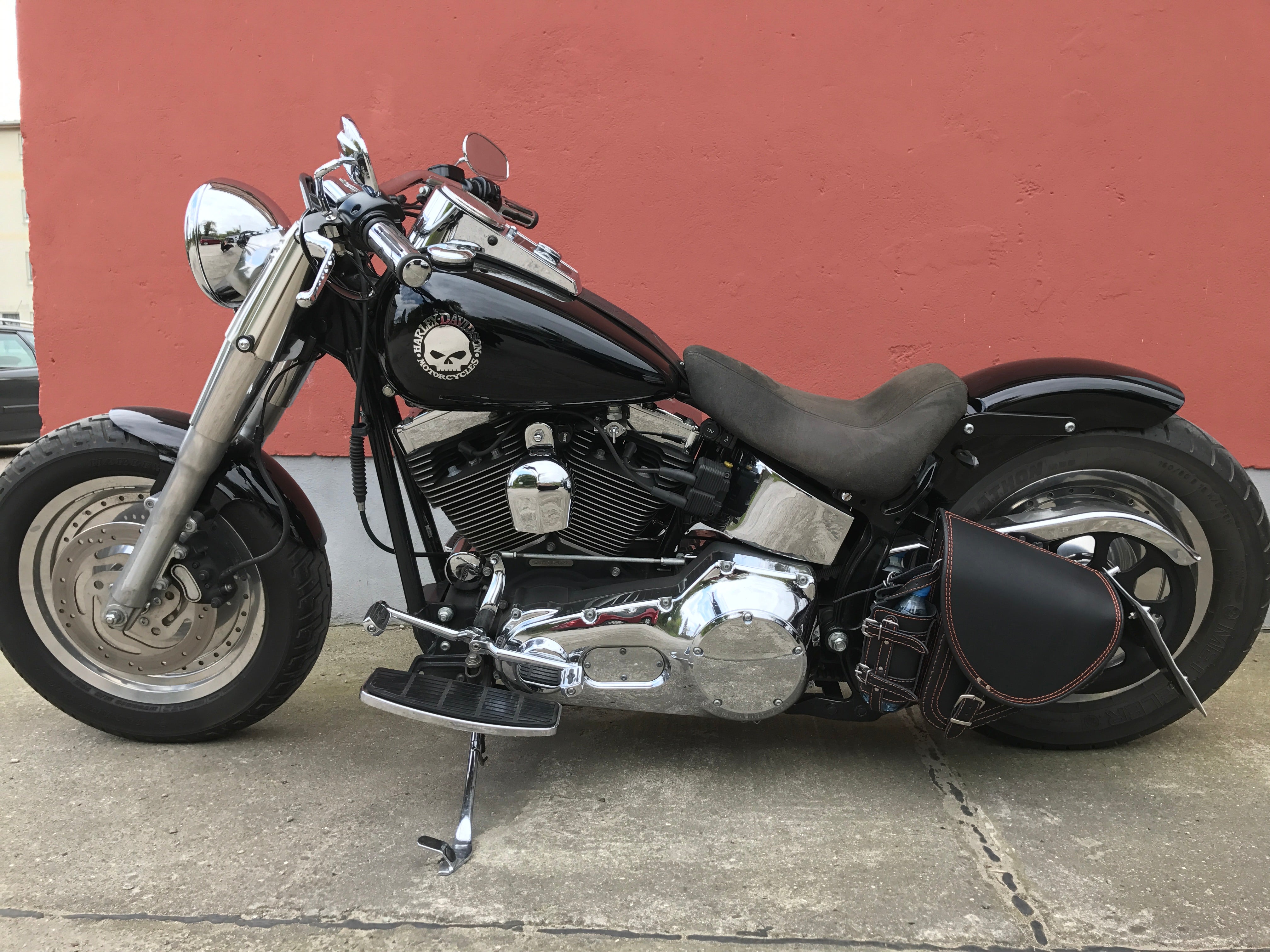 Diablo Orange Schwingentasche mit Flaschenhalter passend für Harley-Davidson Softail