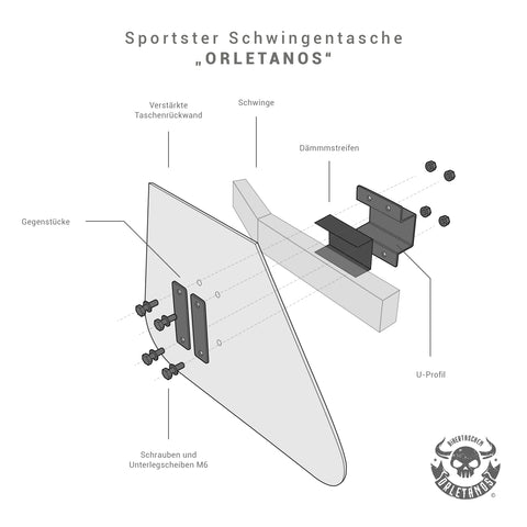 Sporty Flame Schwarz + Halter passend für Sportster Schwingentaschen