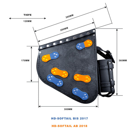 Fortuna Schwarz Schwingentasche mit Flaschenhalter + Werkzeugrolle Tool Stern passend für Harley-Davidson Softail
