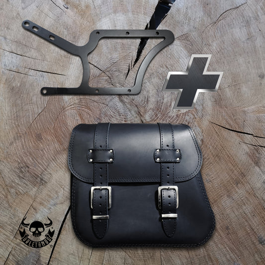 Zeus Schwarz Seitentasche + Halter XL passend für Softail von 1992 bis 2017